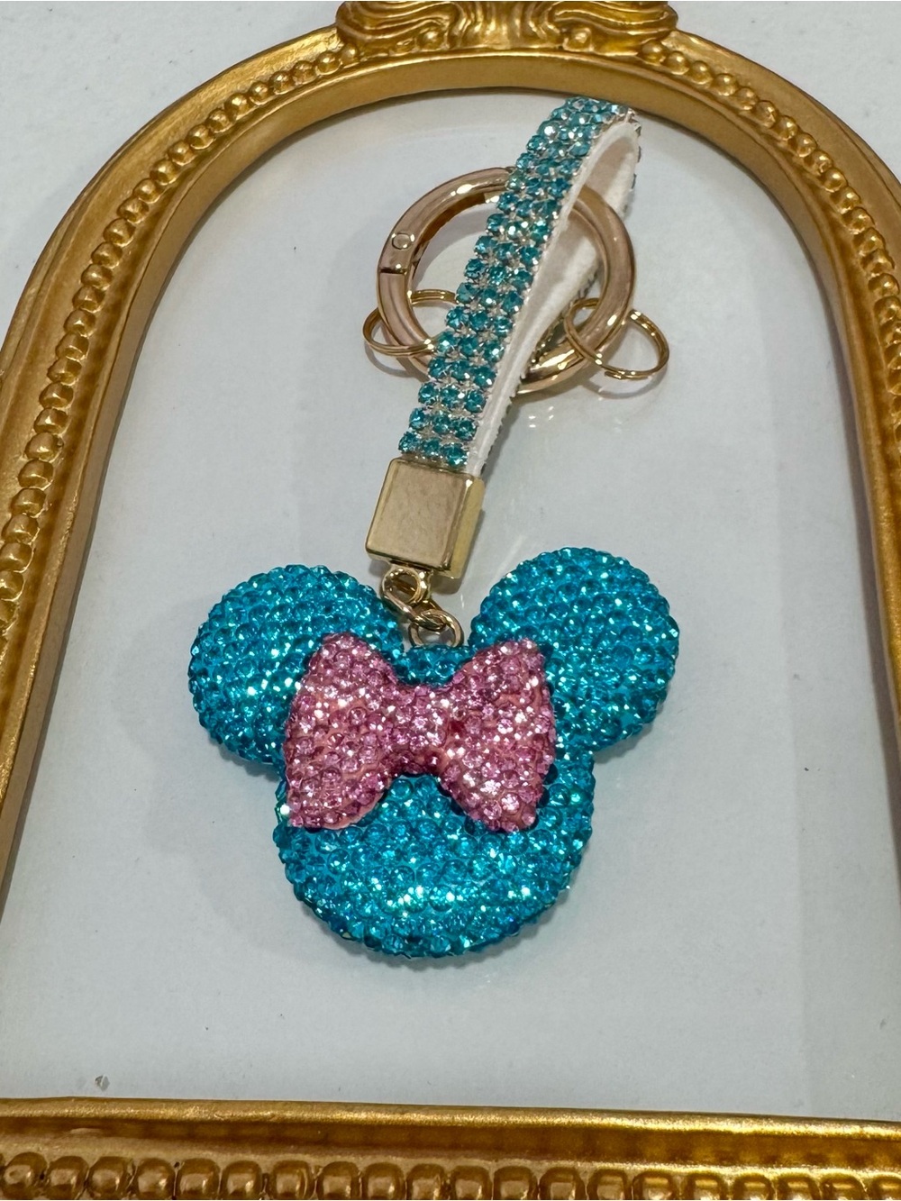 New Blue Crystal Minnie w/Pink Bow Keychain Bag Charm